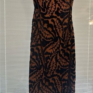 Tigerlily Deep Blue and Brown/ Gold  Leaf Pattern Dress